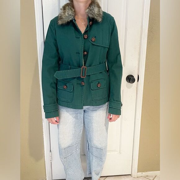 Vintage Gap barn jacket with fur collar and quilted vest liner in green Retro M - Picture 10 of 12
